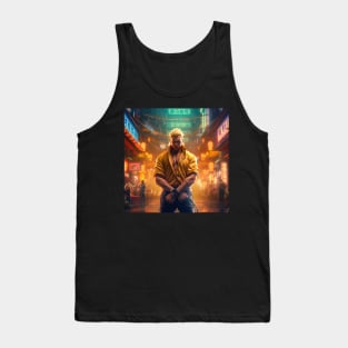 A man muscla with gold hair dragon horns angry expressions Chiness Tank Top